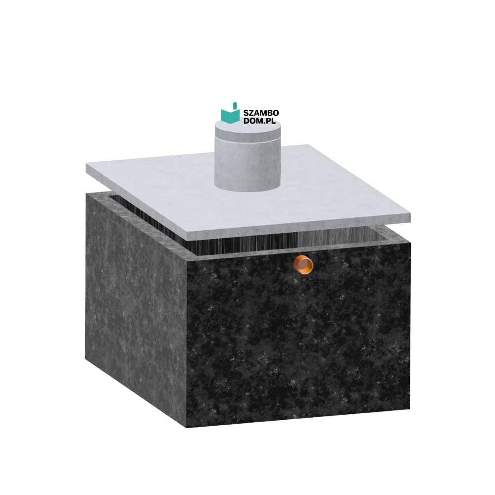 Szambo betonowe 10m3 - 10000 Litrów, z kominkiem i włazem betonowym. Zbiornik posiada wlot na rurę fi 160.