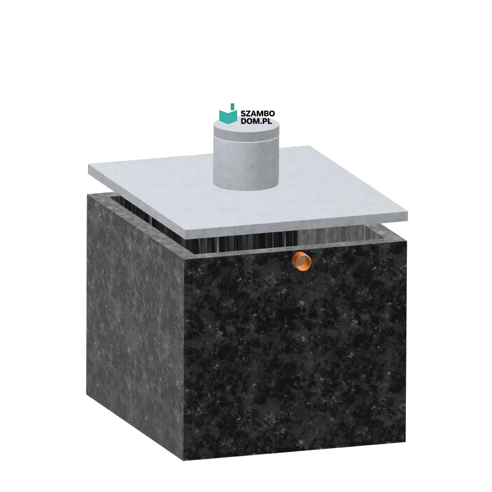 Szambo betonowe 12m3 - 12000 Litrów, z kominkiem i włazem betonowym. Zbiornik posiada wlot na rurę fi 160.