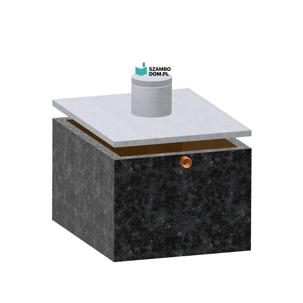 Zbiornik na deszczówkę 10m3 i gnojowicę o pojemności 10000 l, kominkiem i włazem betonowym. Zbiornik posiada wlot na rurę fi 160.