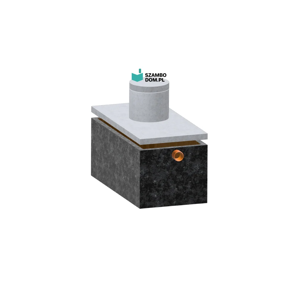 Zbiornik na deszczówkę i gnojowicę o pojemności 2000 l, kominkiem i włazem betonowym. Zbiornik posiada wlot na rurę fi 160.