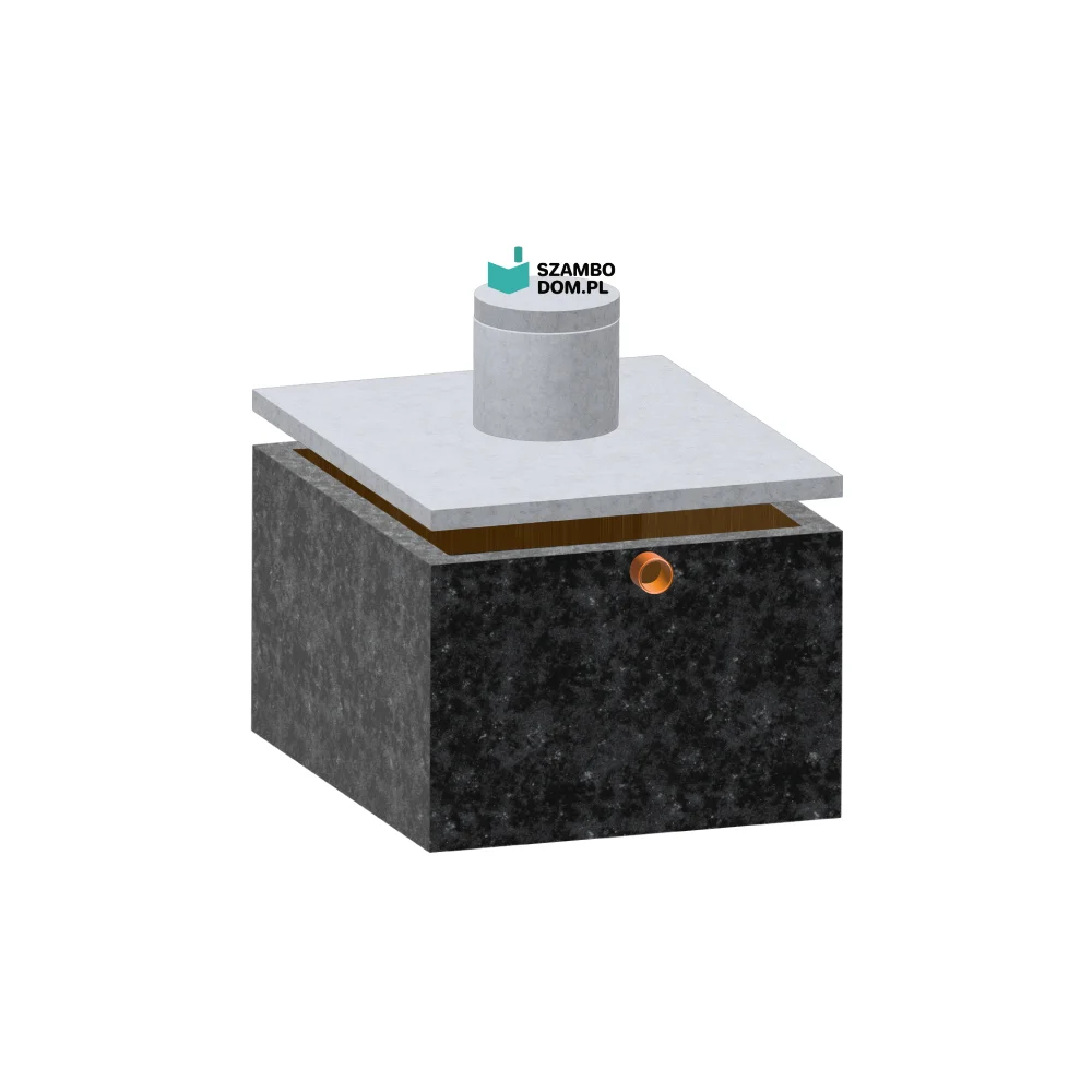 Zbiornik na deszczówkę i gnojowicę o pojemności 5000 l, kominkiem i włazem betonowym. Zbiornik posiada wlot na rurę fi 160.